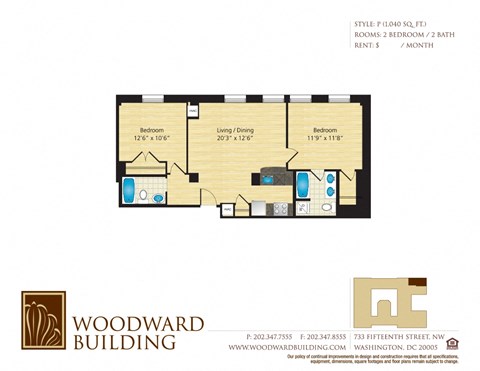 Floor Plan P Woodward at The Woodward Building Apartments, Washington, DC 20005